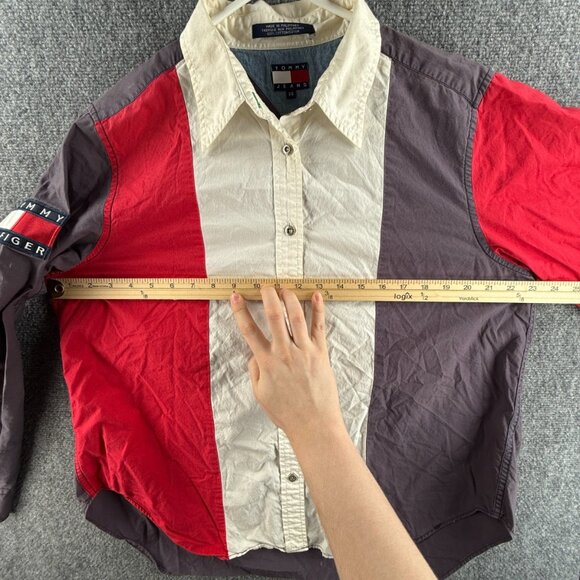 VTG Tommy Hilfiger Women Colorblock Button Up Shirt Size 14 Colorful Y2K 90s - Picture 6 of 16